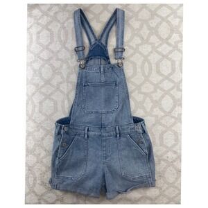 Hollister Boyfriend Short Overalls Blue‎ Denim Floral Rose Embroidered Small S